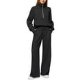 thumbnail image 1 of BYHONG Womens Sets 2 Piece Outfits Fall Matching Half Zip Sweatshirt Wide Leg Sweatpants Casual Suit Black L, 1 of 3