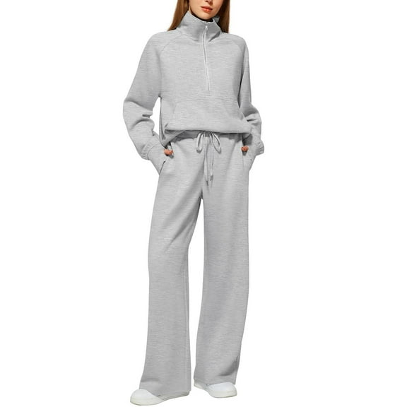 BYHONG Womens Sets 2 Piece Outfits Fall Matching Half Zip Sweatshirt Wide Leg Sweatpants Casual Suit GY2 S