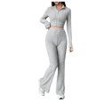 thumbnail image 1 of BYHONG Womens Sets 2 Piece Outfits Fall Solid Color Knitted Long Sleeved Turtleneck Wide Leg High Waisted Trousers Grey M, 1 of 9