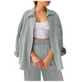 thumbnail image 1 of BYHONG Womens Wide Leg Pants with Pockets Elastic Pants Sets Casual V Neck Blouses Womens Pant Suits Grey L, 1 of 5