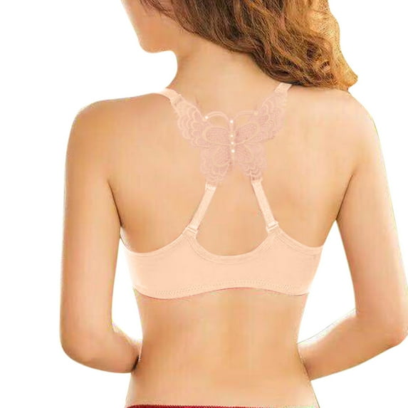 Bmisegm Womens Y Shape Beautiful Back Ultra Gather Butterfly Lace Glossy Bra Bra Bra for Women Beige 34