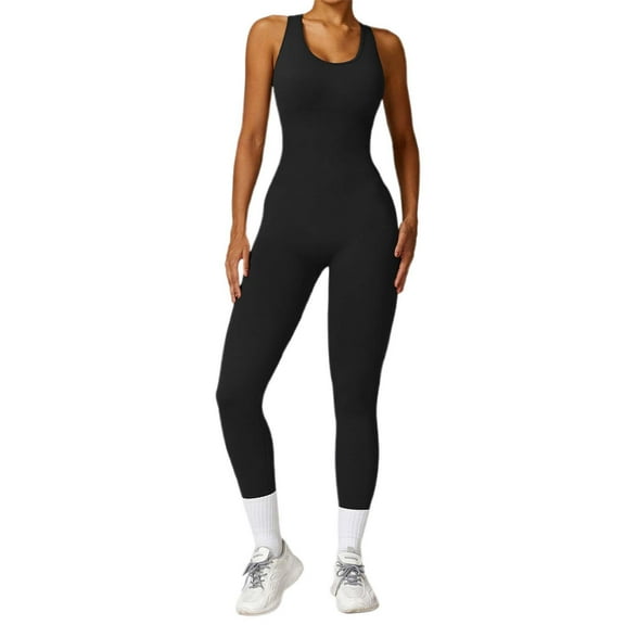 BYHONG Workout Jumpsuit Seamless Knitted Yoga Suit Backless Hollowed Out Long Pants Tight Fitting Jumpsuit for Women High Waist Ankle Leggings Black Black