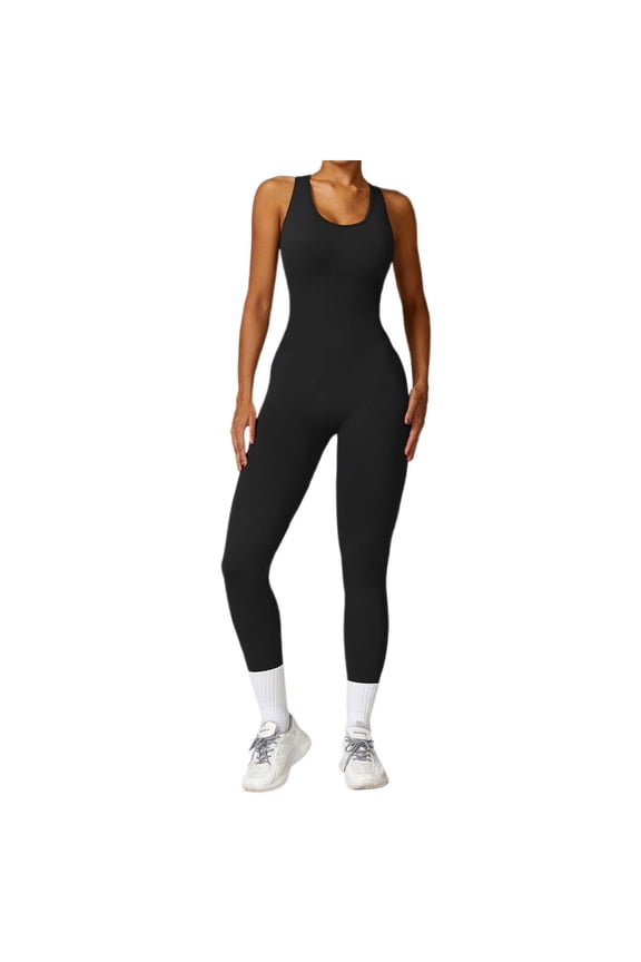 BYHONG Workout Jumpsuit Seamless Knitted Yoga Suit Backless Hollowed Out Long Pants Tight Fitting Jumpsuit for Women High Waist Ankle Leggings Black Black