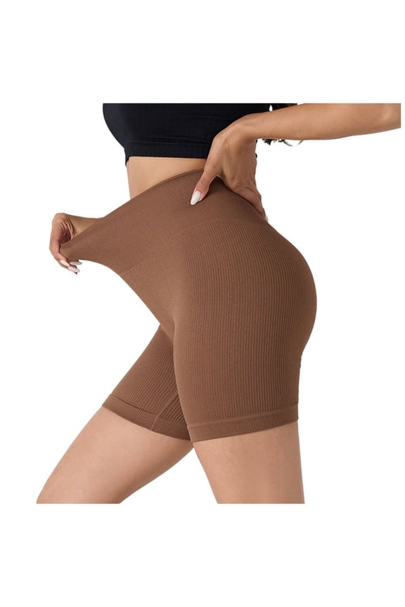 BYHONG Yoga Workout Shorts for Women Women Yoga Shorts High Waist Booty Stretch Workout Exercise High Waist Ankle Leggings Brown Brown