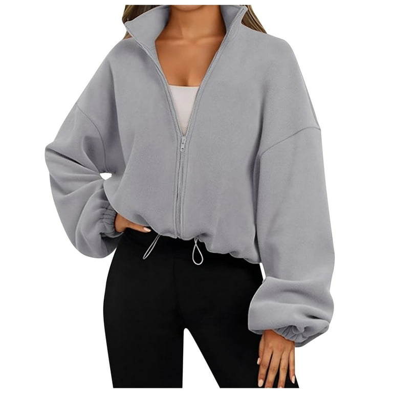 BYHONG Zip Up Hoodie Women Oversized Sweatshirt Cropped Jacket