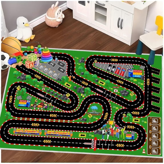 BYINGWD Kids Car Rug for Play Toy Cars, 47''x71'' Race Track Playmat Carpet Kid Play Road Rugs for Playroom Classroom Kids Room,Karting Road Racing Track Floor Mat Rug for Bedroom.