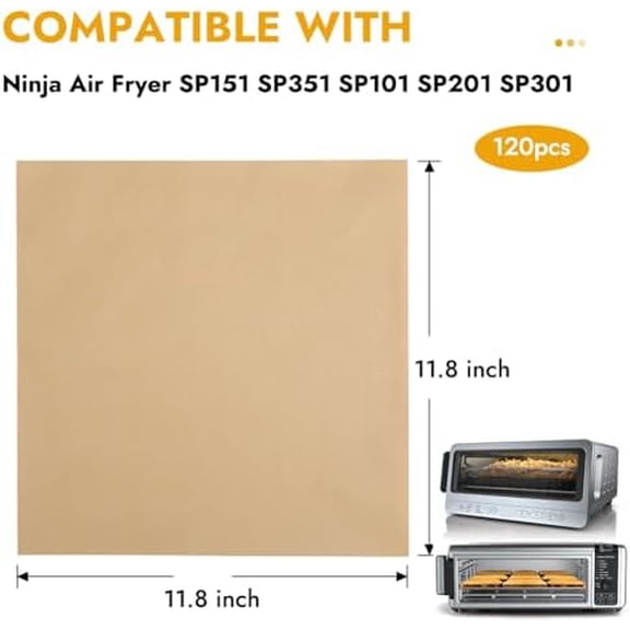 BYKITCHEN 12 Inch Air Fryer Parchment Paper for Ninja Air Fryer SP151 SP351 SP101 SP201 SP301, 120PCS Airfryer Disposable Liners for Ninja Foodi Airfryer Combo, Flip Up Toaster Oven Accessories