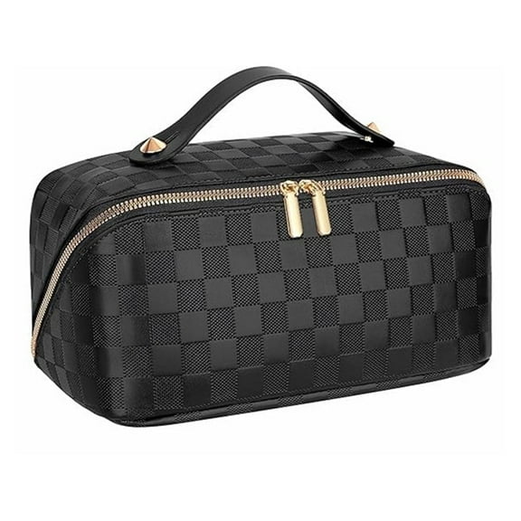 PU Cosmetic Bag Portable Traveling Makeup Organizer Bag for Women, Large Capacity Water-Resistant, Black