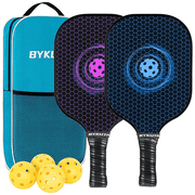 BYKUTA Pickleball Paddles Set of 2 with 4 Balls & Carry Case - Lightweight Fiberglass PP Honeycomb Core Pickleball Racket