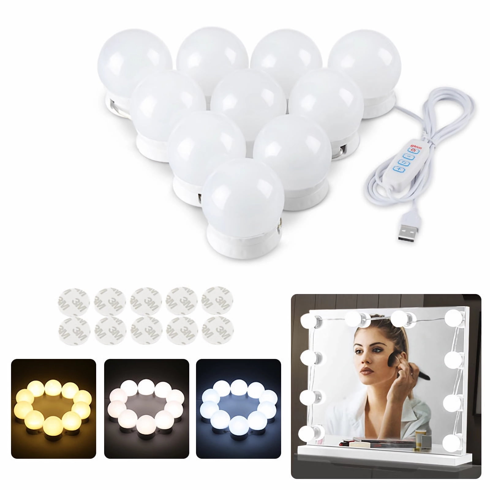 BYKUTA Vanity Mirror Light Bulbs, 10 Dimmable LED Bulbs, 3 Modes