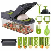 BYKUTA Vegetable Chopper, Salad Cutter, 14-in-1 Food Chopper, Multifunctional Household ABS Garlic Slicing Cut Vegetable Cutter/Slicer/Dicer, Green
