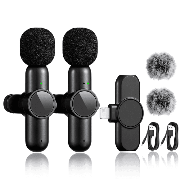 Wireless Lavalier Microphone, Professional Denoise Plug-Play Microphone for Short Video Recording, Broadcast, Live Stream, Vlog, Portable 2 - pack, for iPhone iPad