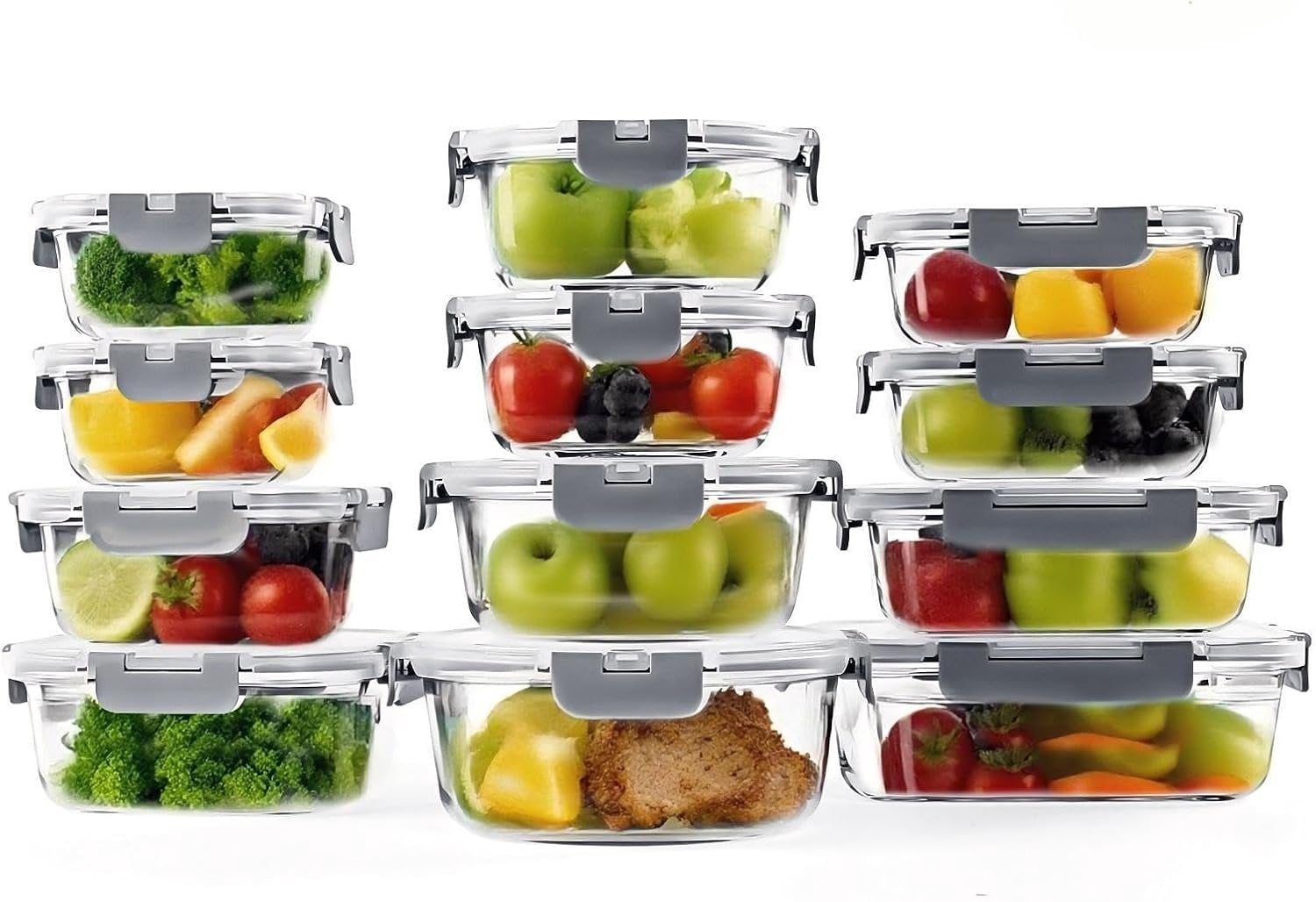 BYL 24 count Glass Storage Containers with - Leak Proof, Dishwasher ...