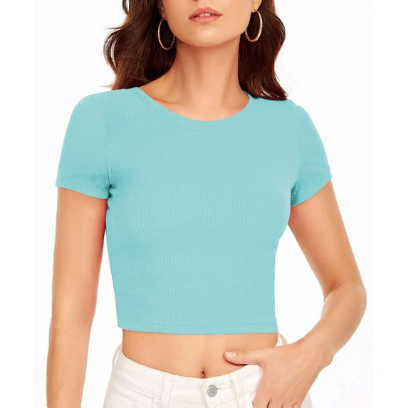 MADE IN USA Women's Premium Crop Top Tee Short Sleeve Ribbed Sexy Gym Summer Outfit Y2K T-Shirt