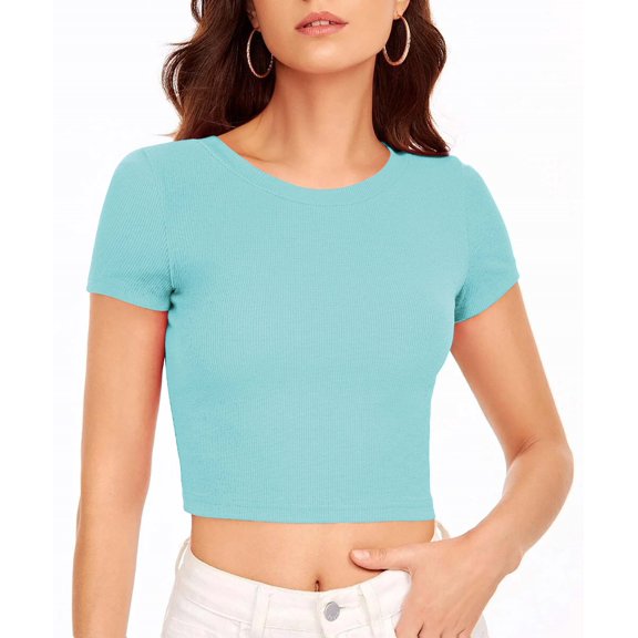 MADE IN USA Women's Premium Crop Top Tee Short Sleeve Ribbed Sexy Gym Summer Outfit Y2K T-Shirt