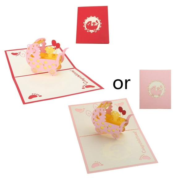 BYNNIX 3D for Pop Up Baby Carriages Stroller Greeting Card for Congratulations Birthday Baby Shower with Envelope Invitation Gi