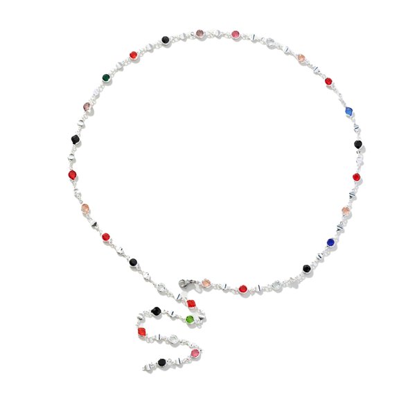 BYNNIX Colourful Crystal Zircon Necklace for Women Long Y-Shaped Clavicle Chain Adjustable Length Neckchain Party Accessory