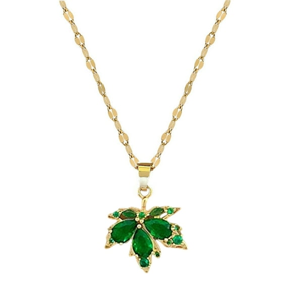 BYNNIX Elegant Maple Leaf Pendant Necklace With Green Inlay for Fashionable Women Seek Nature Inspire Jewelry Statement Pieces