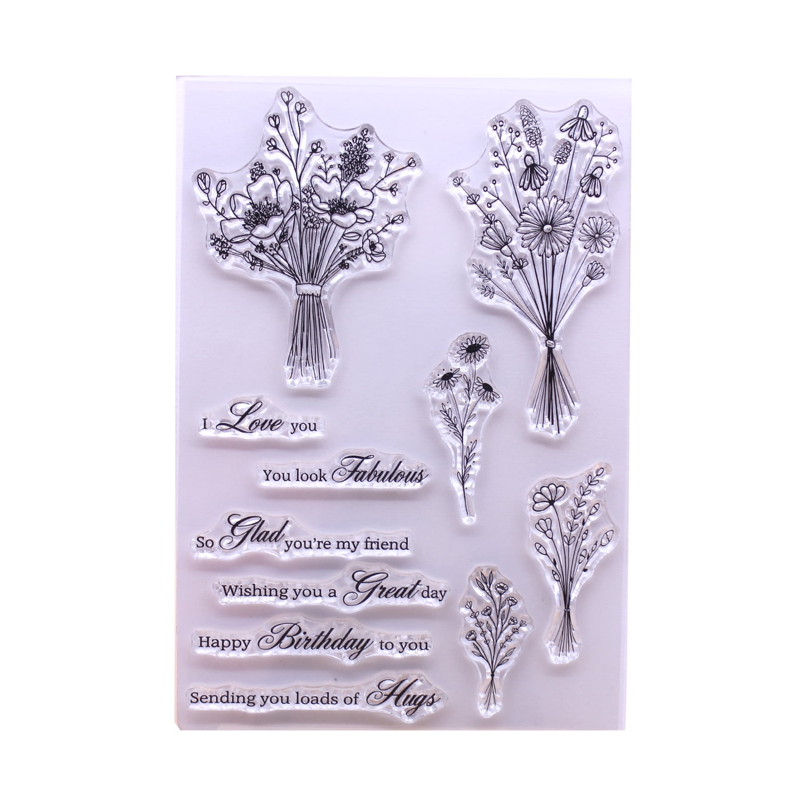 BYNNIX Flower Bouquets Blessing Words Clear Stamp Seal Handmade Crafts ...