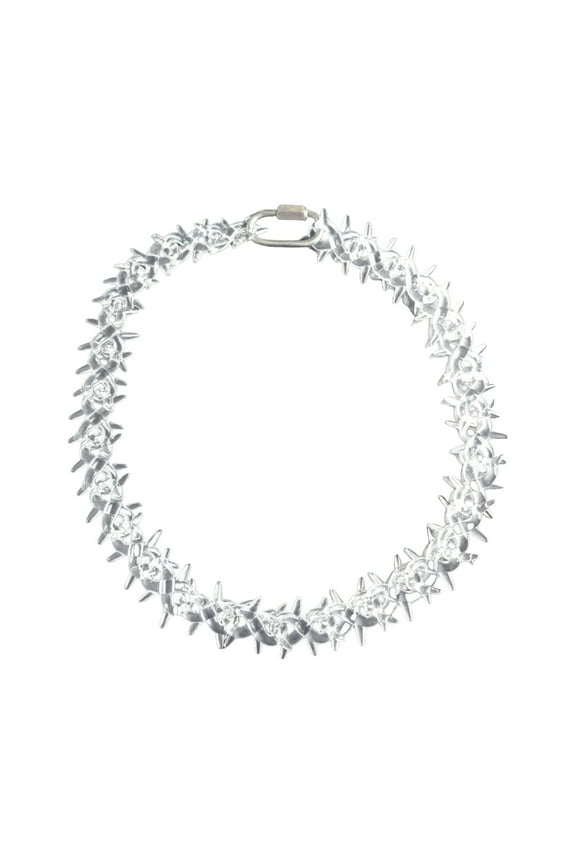Rock Punk Acrylic Spikes Chain Necklace Clear Lock Pendant Jewelry Clear Thorns Necklace Suitable for Men and Women