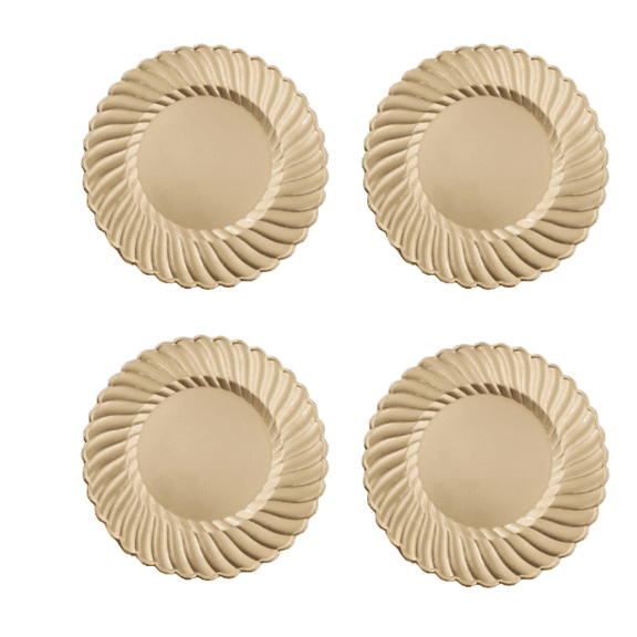 BYOBA Gold Plates Set of 4 Durable Reusable Everyday Dining Plates for Family Meals, Parties, Holidays and Kitchen Use, Modern Stackable Tableware
