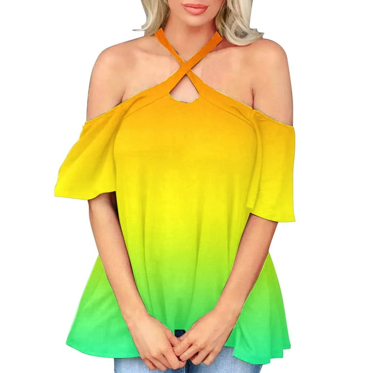 BYOIMUD Clothing Clearance Summer Blouse for Women Gradient Color
