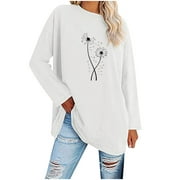 BYOIMUD Clothing Discount Plus Size Fall Blouse Pullover for Women Long Sleeve Crewneck Loose Shirts Oversized Graphic Tees Tunic Sweatshirts