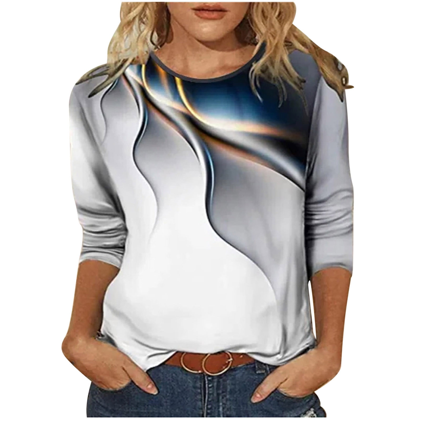 BYOIMUD Color Block Stiching Pullover Gifts for Women Teen Girls Trendy