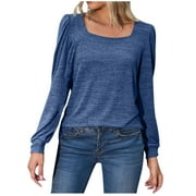 BYOIMUD Fashion Women's Winter Square-Neck Long Sleeve Solid Color Loose Fit Casual Shirt Blouse For 2023 Women Tops