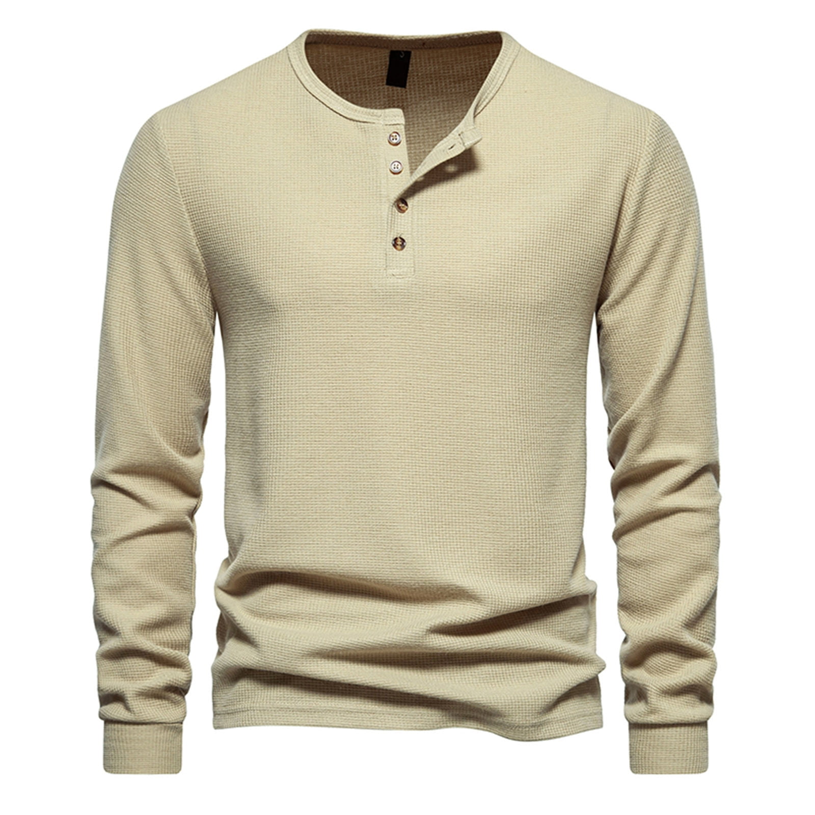 BYOIMUD Men's Casual Waffle Shirts Breathable Pullover with Buttons ...