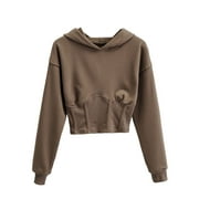 BYOIMUD Oversized T Shirts Solid Color Pullover Crops Tops Gifts for Women Teen Girls Trendy Clothing Womens Fall Fashion 2023 Long Sleeve Shirts Crewneck Sweatshirts Coffee S