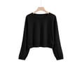 thumbnail image 1 of BYOIMUD Oversized T Shirts Teen Girls Trendy Clothing Womens Fall Fashion Crewneck Sweatshirts Solid Color Pullover Gifts for Women Long Sleeve Shirts Crops Tops Black M, 1 of 7