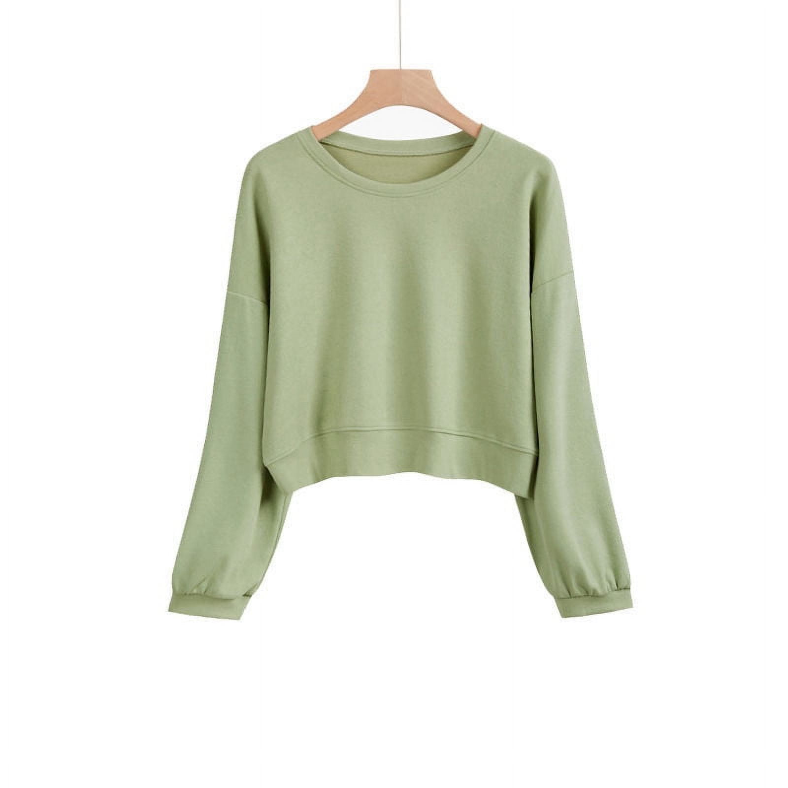 BYOIMUD Solid Color Pullover Crops Tops Long Sleeve Shirts Gifts for