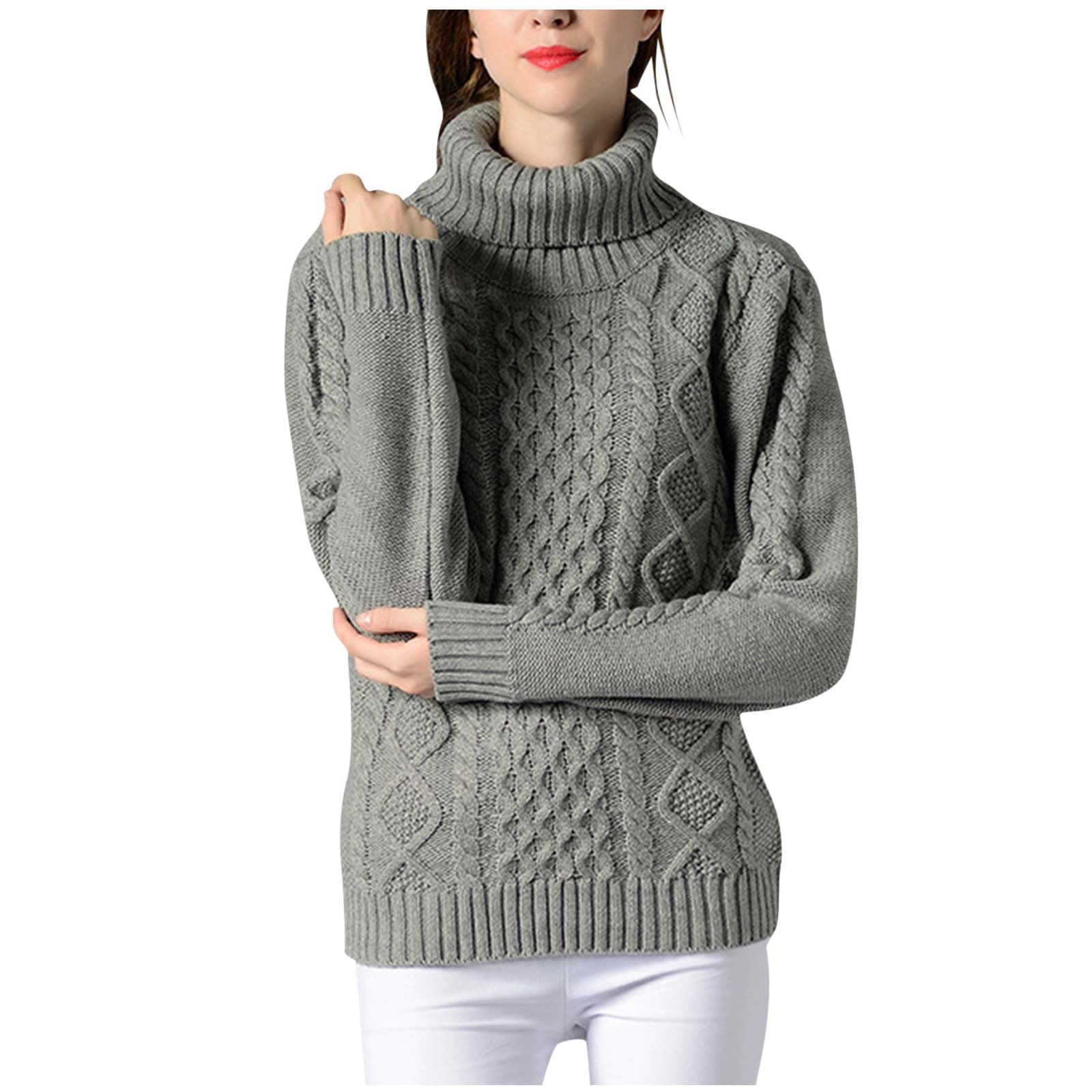 BYOIMUD Teen Girls Trendy Clothing Cable Knitting Tops Turtle Neck Sweatshirts Long Sleeve Shirts Oversized T Shirts Solid Color Sweater Pullover Gifts for Womens Fall Fashion 2023 Gray S