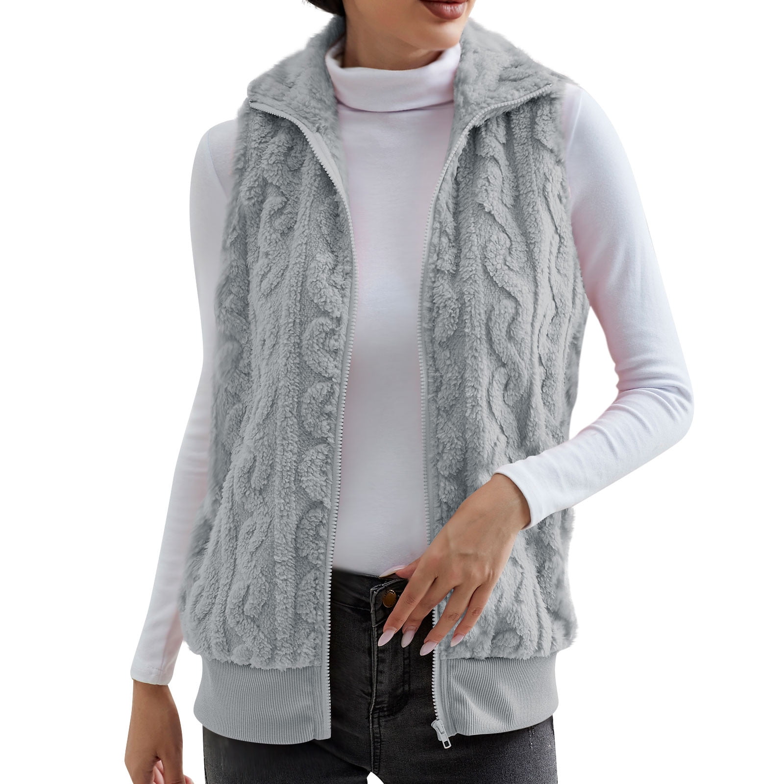 BYOIMUD Women's Casual Fleece Jacket Savings Winter Thickened Warm Down Vest Jacquard Solid