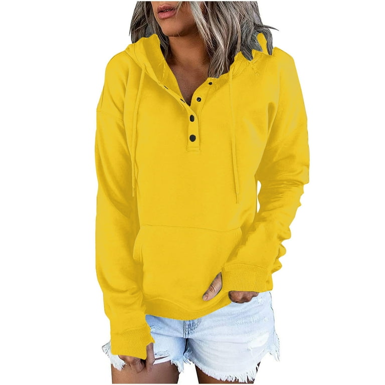 BYOIMUD Women s Comfortable Sweatshirt With Thumb Hole Savings Solid Color Pullover with Kangaroo Pocket Loose Fashion 2023 Long Sleeve Drawstring