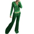 thumbnail image 1 of BYOIMUD Women's Comfortable Velour Tracksuit Two Piece s Solid Color Stretchy Bell Bottoms Long Sleeve Zip Up Hoodies with Pockets Plus Size Casual Loose Y2K Clothes Fashion Green M, 1 of 7