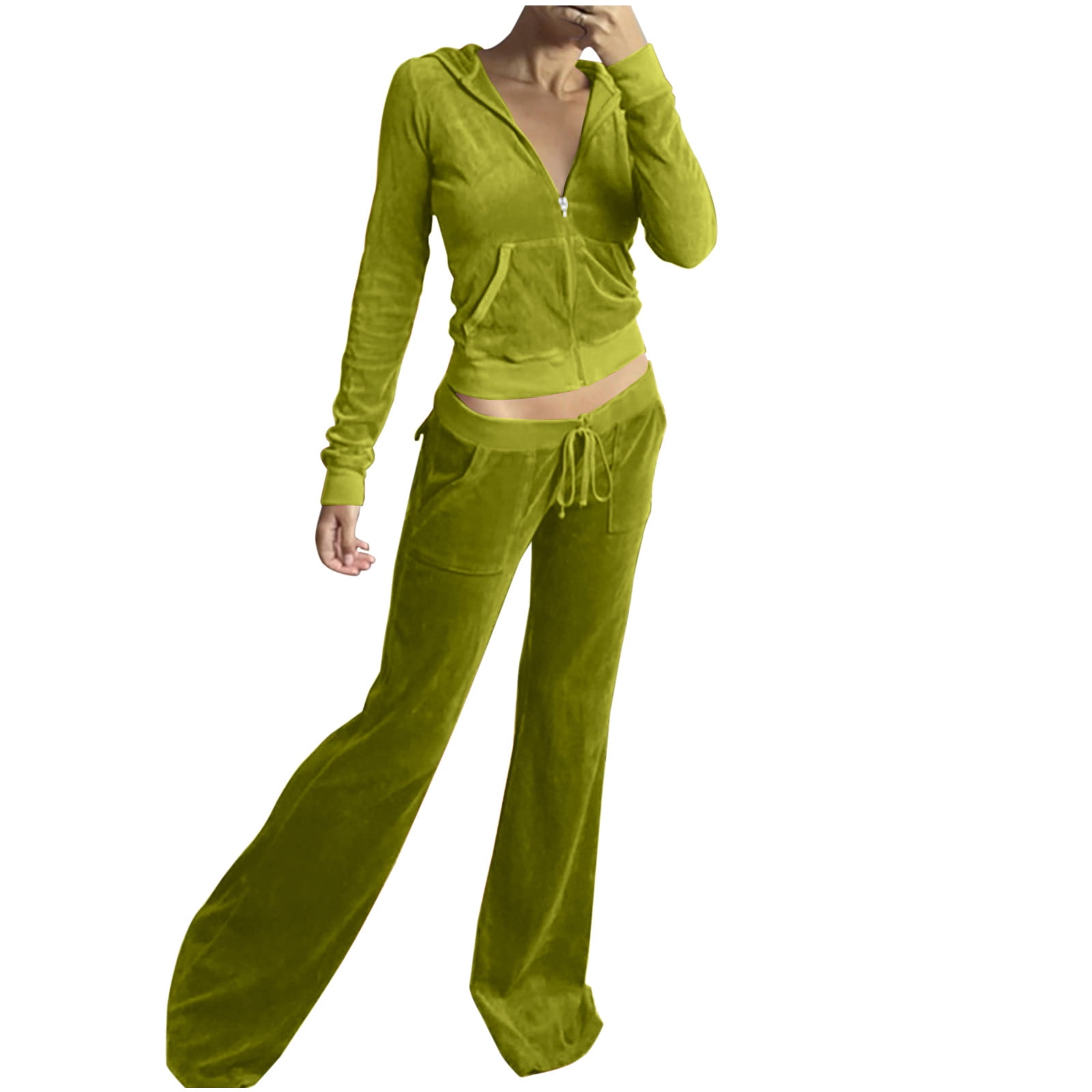 BYOIMUD Women's Comfortable Velour Tracksuit Two Piece Savings Solid Color Stretchy Bell Bottoms Long Sleeve Zip Up Hoodies with Pockets Plus Size Casual Loose Y2K Clothes Fashion 2023 Army Green M - BYOIMUD Women's Comfortable Velour Tracksuit Two Piece Savings Solid Color Stretchy Bell Bottoms Long Sleeve Zip Up Hoodies with Pockets Plus Size Casual Loose Y2K Clothes Fashion 2023 Army Green M -