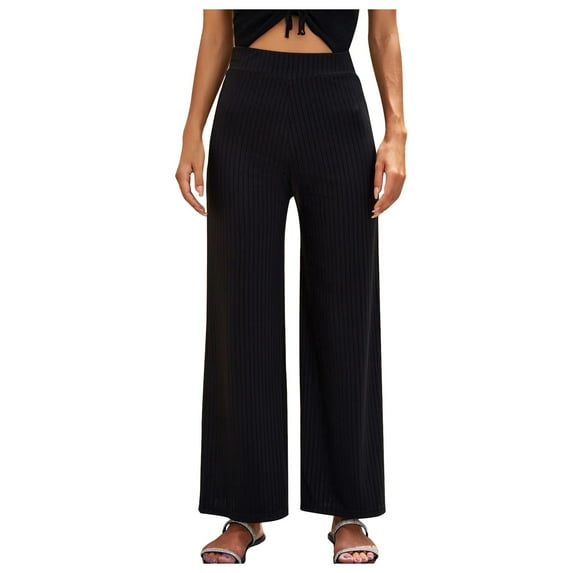 BYOIMUD Knitted Pants for Womens Clearance Wide Leg Flowy Pants for Daily Solid Color Y2k Pants High Waist Oversized Lightweight Comfy Trousers for Adult Black XL