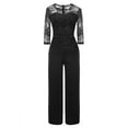 thumbnail image 1 of BYOIMUD Women's Lace Jumpsuit Straight Pants for Work Slim Sexy Blouse Solid Color Half Sleeve Cute Clothes Gift for Women Plus Size Fashion Black XXL, 1 of 8