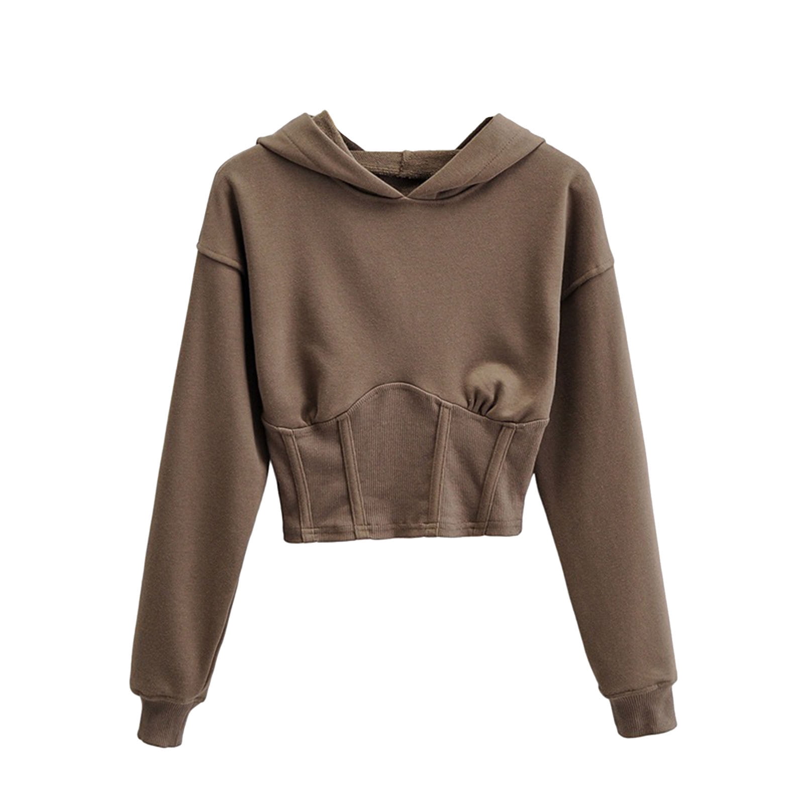 Oversized T Shirts Solid Color Pullover Crops Tops Gifts for Women Teen Girls Trendy Clothing Womens Fall Fashion 2023 Long Sleeve Shirts Crewneck Sweatshirts Coffee S