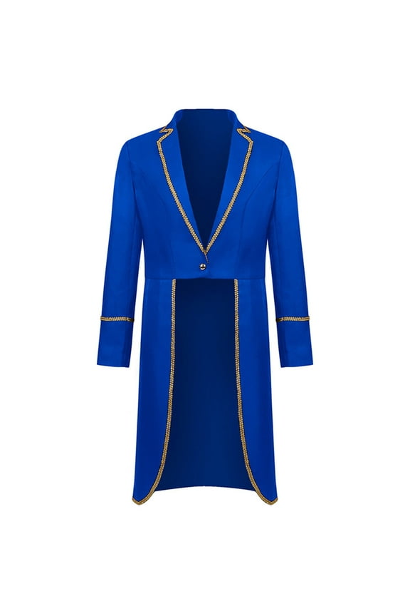 Womens Tuxedo Mid-century Vintage Mid-length Punk Gold Trim Coat Fall Fashion Basic Plain Outerwear Cardigans Temperament Coat Workout Long Sleeve Jacket Blue S