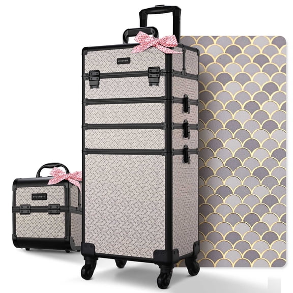 BYOOTIQUE Makeup Train Case Trolley w/ Cube Case Cosmetic Organizer Art Deco Graphite