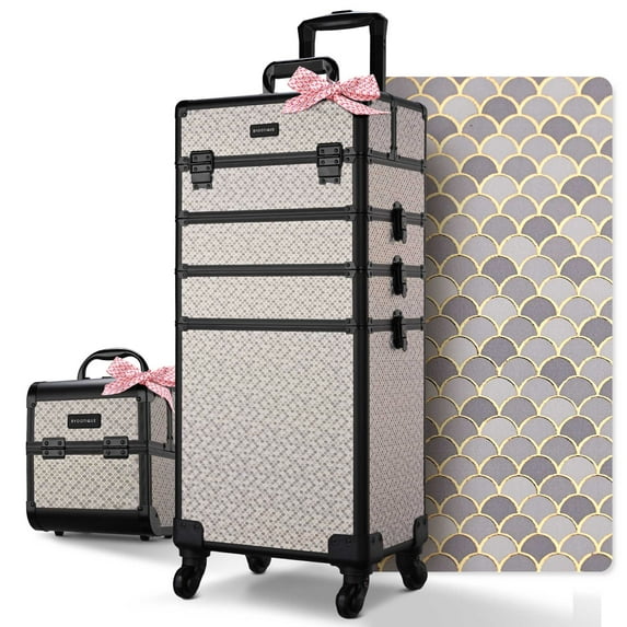 BYOOTIQUE Makeup Train Case Trolley w/ Cube Case Cosmetic Organizer Art Deco Graphite