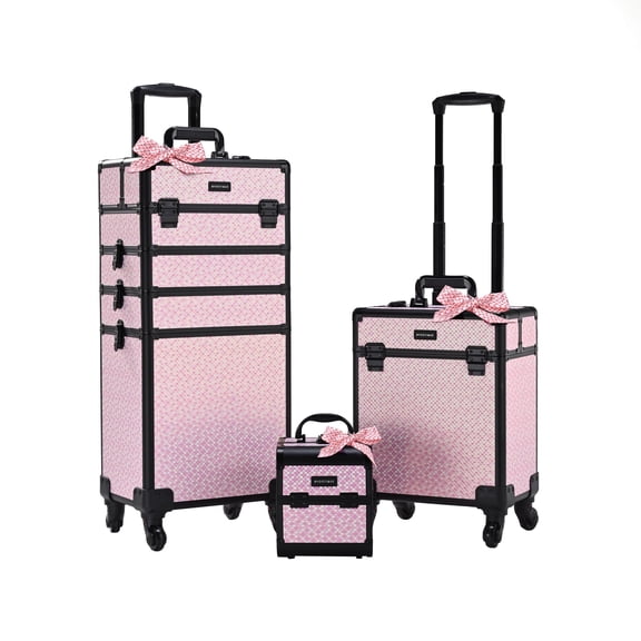 BYOOTIQUE Rolling Makeup Train Case on Wheels 3-Piece Hairdressing Brush Bags Cosmetology Art Deco Bloom
