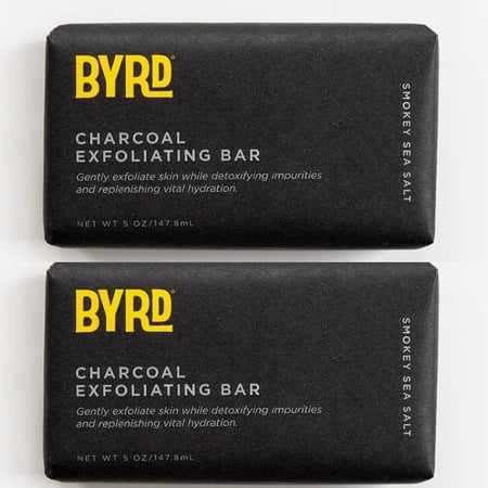 BYRD Activated Charcoal Exfoliating Bar, Daily Cleansing Bar with Activated Charcoal and Jojoba Beads, Shower Soap for Hair, Face and Body, Bath Products for Men and Women, Pack of 2