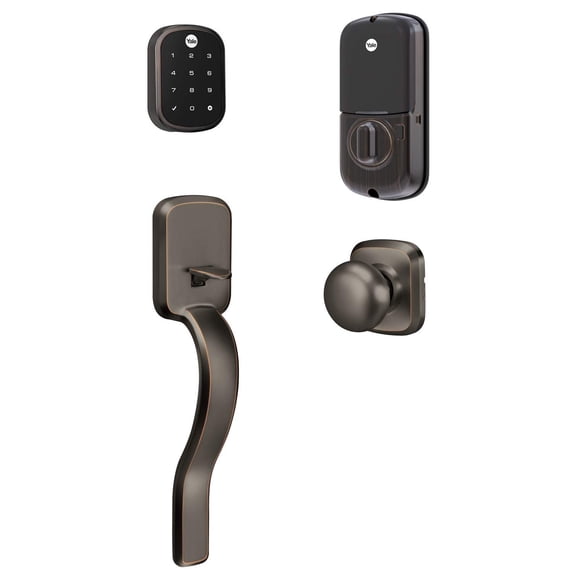 BYRD256CBARX0BP Key Free Assure Touchscreen Deadbolt with Ridgefield Passage Handleset and Trim Connected by August Oil Rubbed Bronze Permanent Finish