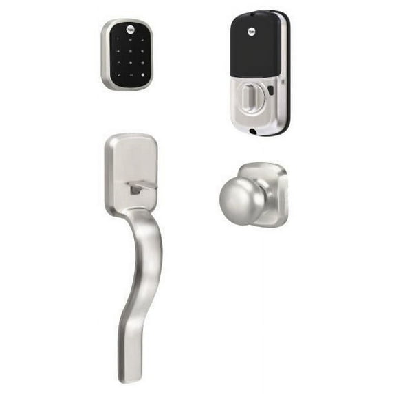 BYRD256CBARX619 Key Free Assure Touchscreen Deadbolt with Ridgefield Passage Handleset and Trim Connected by August Satin Nickel Finish