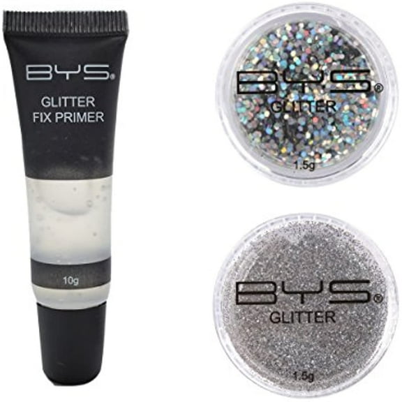 BYS Glitter Face and Body Kit with Primer - Silver