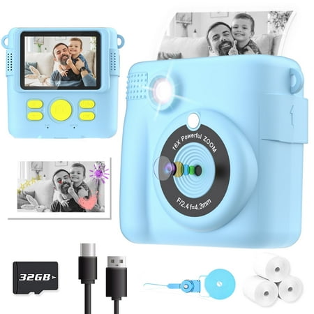 BYSERTEN Kids Camera Instant Print, Portable Toy Cameras for Boys & Girls Age 6-12 Birthday Gifts - Blue